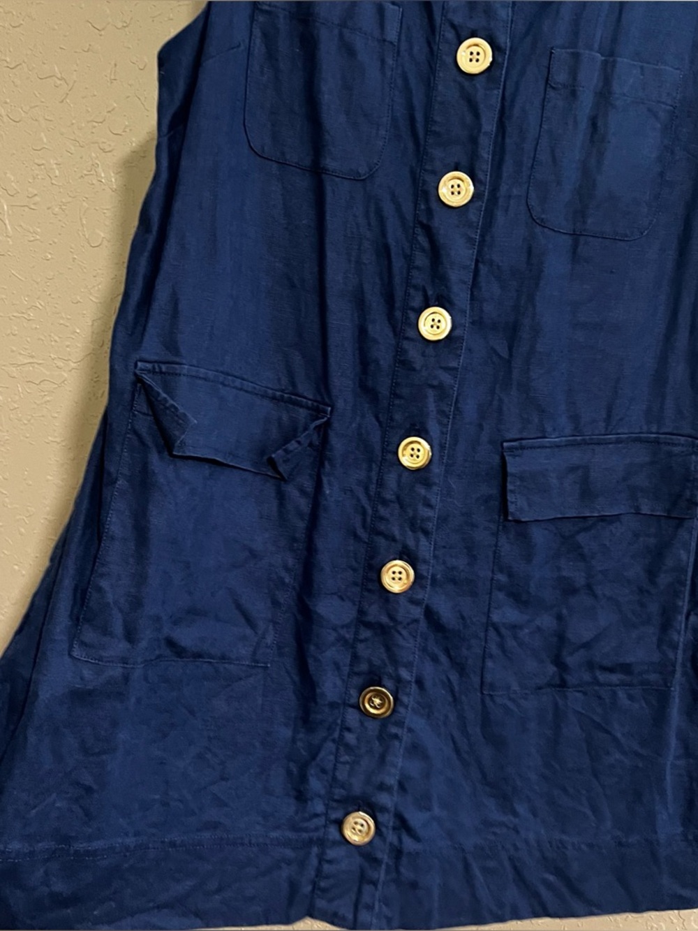 J. Crew Button Front Shift Dress In Linen Navy Size Large - Picture 4 of 5